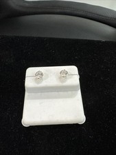 Real 10k Yellow Gold Earring. Round With Zirconias, Stud With Screw