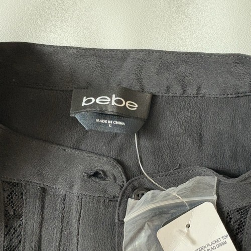 Vintage Bebe Black Silk Large Button Up Pleated Long Sleeve Blouse NWT ($150) - Picture 4 of 7