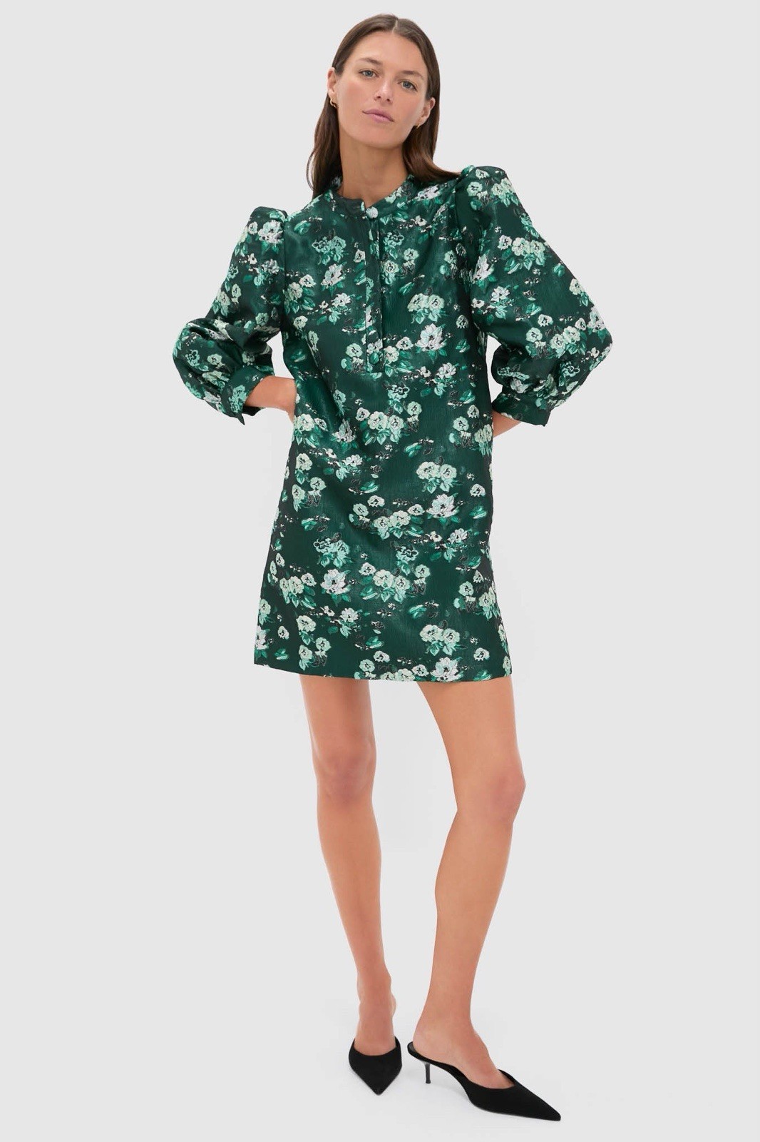 POMANDER PLACE Emerald Magnolia Floral Jacquard Samantha Dress Size Small