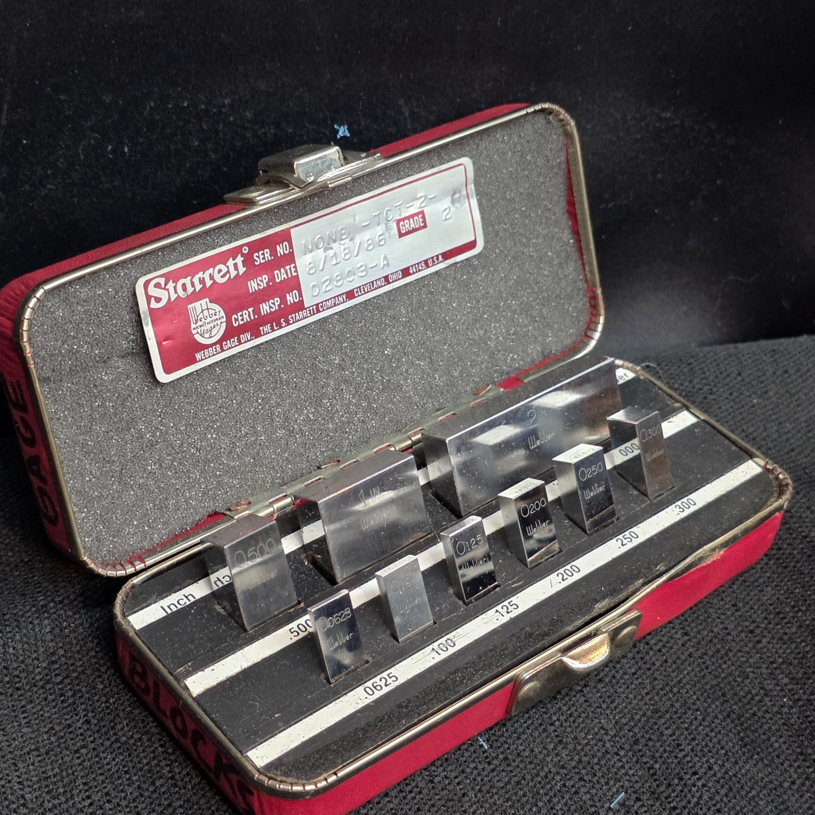 Vintage Starrett Webber Gage Block Set 9 Piece .0625" to 2" Red Case TCT-2 1986