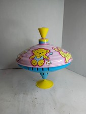 Vintage West Germany LBZ Pink Blue Spinning Top Tin Litho Toy w/ Animals