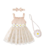 Baby Girl Dress Flower Tutu Tulle Beige Daisy Princess Fairy Halter Dresses f...