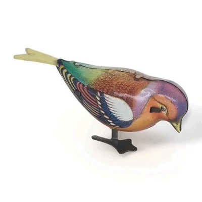 OISEAU JOUET MÉCANIQUE AUTOMATE EN TÔLE LITHOGRAPHIE 1960's - Photo 1/4