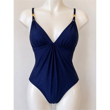 Helen Jon Navy Lace Up Back One Piece Swimsuit Small Gold Hardware Luxury Vaycay