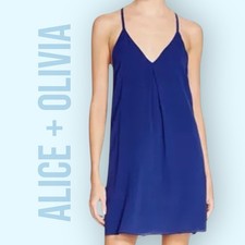 Alice + Olivia Silk Mini Dress Women’s Small Blue Fierra Shift Lined Y-Back