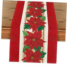 Watercolor Poinsettia Christmas Table Runner, Table Runner, 13" x 108" Red