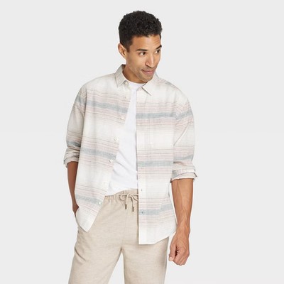 Goodfellow & Co Men's Button Up Linen-Cotton Blend Button-Down Shirt Basic