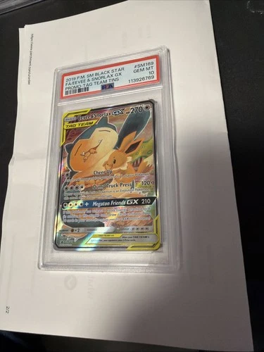2019 POKEMON SM BLACK STAR PROMO #SM169 FULL ART/EEVEE & SNORLAX GX PSA 10