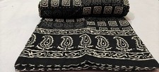 Indian Hand Block Black Twin Size Cotton Kantha Quilt Throw Blanket Bedspread