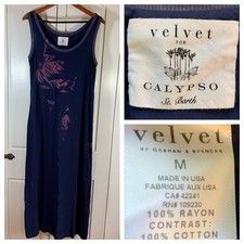 Velvet by Graham Spencer Calypso St Barth Navy Rayon Tie Dye Maxi Dress M