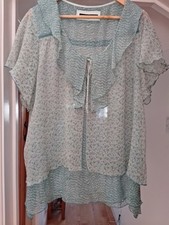 Betty Jackson Teal ivory  Ruffle Trim Layered Blouse Size 20 or smaller 