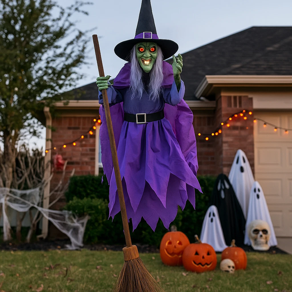 6FT Animated Floating Witch Halloween Prop w/ Lights Sound Voice Sensor