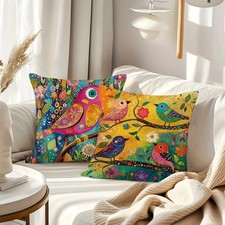 Colorful Bird Floral Boho Retro Pillow Covers 18"x18" inch 4 PC SET