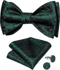 Emerald Green Bow Ties for Men Self Bow Tie and Pocket Square Cuffllinks Form