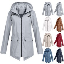 Womens Winter Warm Hooded Ladies Waterproof Zip Rain Coat Outdoor Forest Jacket