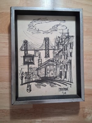 John Irwin Friedman Framed Original San Francisco Cityscape Ink Drawing 1964