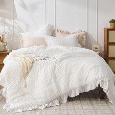 White Comforter Full Size, 3 Pieces Seersucker Lightweight Full Size Bedding,...