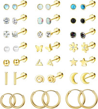 21Pairs Surgical Steel Flat Back Earrings Hypoallergenic 20G Screw Back Nap Stac