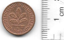 1982 Germany 1 Pfennig Stuttgart F Oak Leaves Circulated Ungraded Coin KM#105