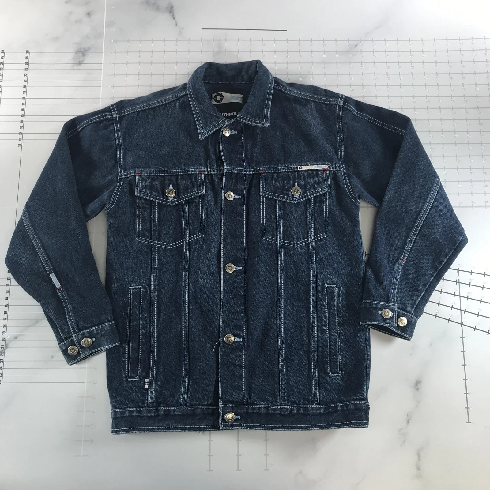 Southpole Jacket Mens Small Blue Denim Trucker Button Front Jean Biker Unlined