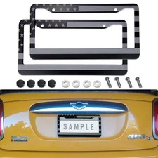 2x For BMW Series Car US Flag Patriotic Black/Gray Aluminum License Plate Frame