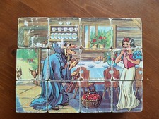 Vintage Disney Snow White  Seven Dwarfs Paper Litho Wood Block Puzzle