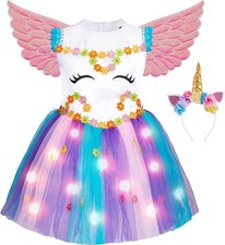 Unicorn Princess FlowerTutu Dress w/ Headband  Wings Halloween Dress up Costume
