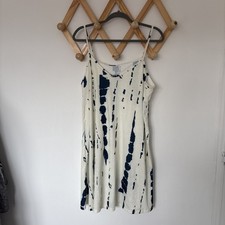 SHEIN Cream Navy Blue Patterned Strappy Dress XL