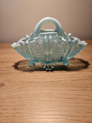 Antique Glass Basket Davidson Glass Richelieu Opalescent Blue glass Basket #1053