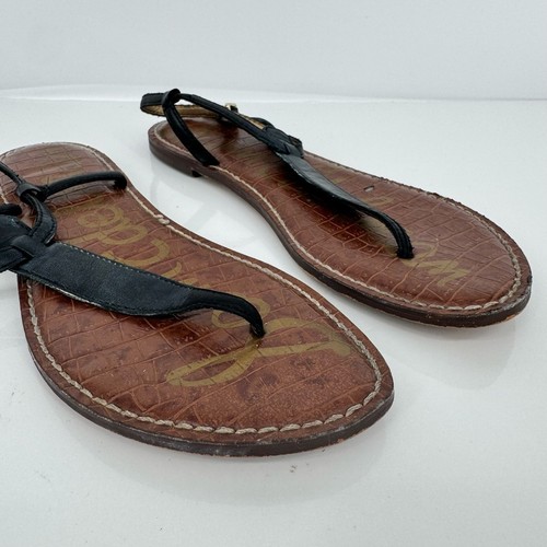 Sam Edelman Gigi Flat Black T-Strap Sandals Sz 8.5 Vacation Resort Summer Travel - Picture 2 of 8