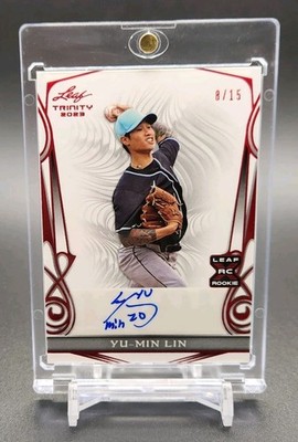 2023 Leaf Trinity Base Autographs Red Yu-Min Lin XRC ROOKIE AUTO SSP /15