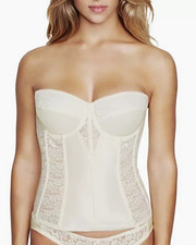 VTG Ivory Satin Lace Bustier Corset Top Boned Bridal Coquette Lingerie, 32DD