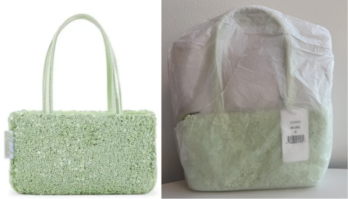 NWT Edie Parker Spark Sequin Shoulder Bag Mint Green Top Zip Mini Party Purse