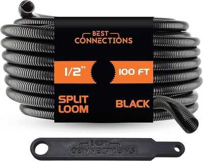 100 ft Split Wire Loom Flex-Guard Convoluted Tubing with Installation Tool