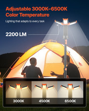 VEVOR LED Work Light with Stand, 8Ah, 3 Heads, 2200 Lumens, Tripod