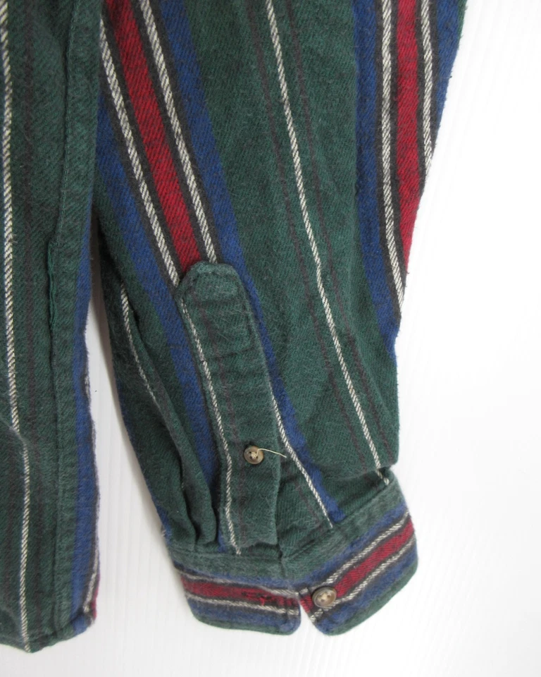 VINTAGE Eddie Bauer Shirt Men Large Green McKinley Flannel Button Up Striped USA - Image 3 of 4