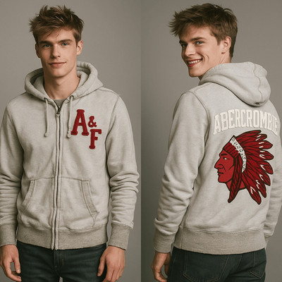 Y2K Abercrombie & Fitch S Hoodie Spellout Native Indian Head Distressed Unisex