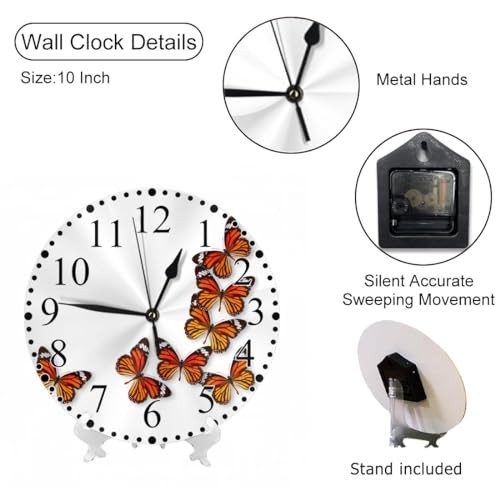 Wall Clock Colorful Background Clock Silent Non 10 Inch Monarch Butterfly - Picture 4 of 8