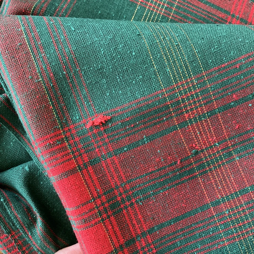 "Tela navideña vintage a cuadros rojo verde dorado 3 yardas 44"" pulgadas" Foto 3 de 4