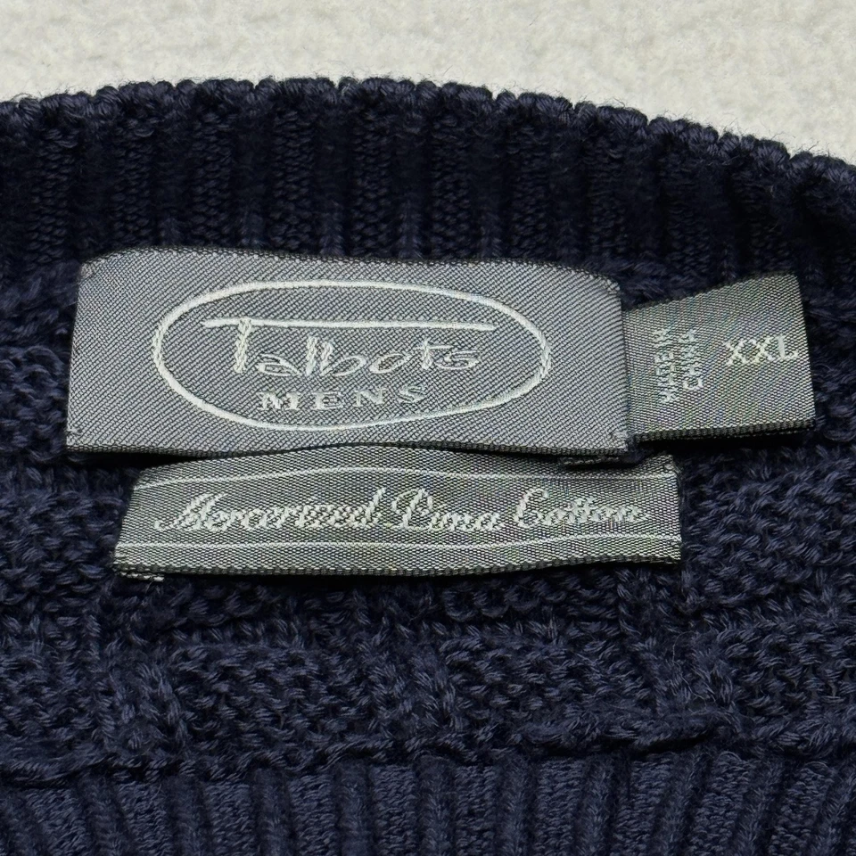 Vtg Talbots Sweater Mens 2XL Navy Blue Mercerized Pima Cotton Basketweave Knit - Image 3 of 4