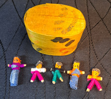 1970s Guatemalan Worry Dolls Wooden Box Set Folk Art