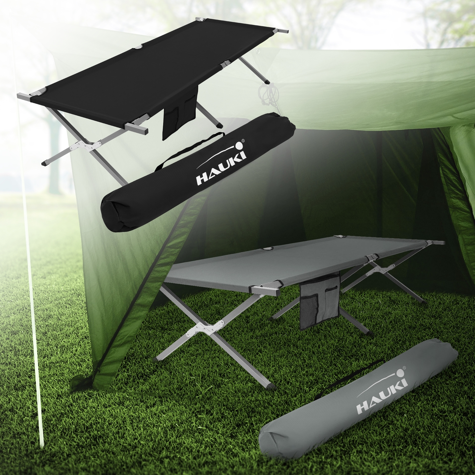 Cama 210cm de acampada XL de camping plegable marco de metal bolsa de transporte