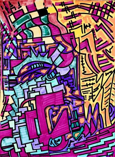 Modern Psychedelic Abstract Cubism Graffiti Art Painting Cartoon Illustration