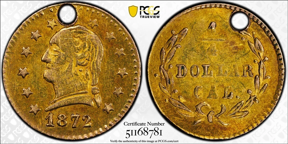Oro California 1872 G25C / Cabeza de Washington / BG-818 PCGS Oro AU Det Foto 2 de 4
