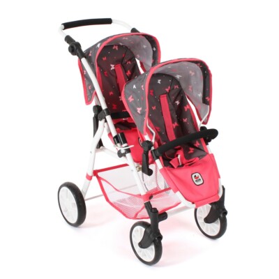 Bayer Chic 2000 Puppen Tandem-Buggy TWINNY Butterfly Koralle