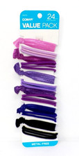 Conair 24 Piece Ponytail Hair Ties Pack Assorted Colors Metal Free New 