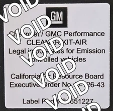 GM Chevrolet Performance CA 50 State Legal Executive Order D-126-43 CARB Sticker