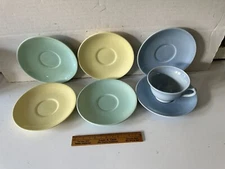 Vintage Lu-Ray Pastels 7 Piece Lot  6 Saucers 1 Cup No Cracks Or Chips