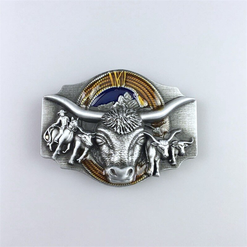 Vintage Style Enamel Longhorn Rodeo Bull Western Belt Buckle  display picture 3