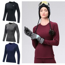 Ladies Thermal Underwear Womens Warm Long Sleeve Vest Fleeced Tops Winter